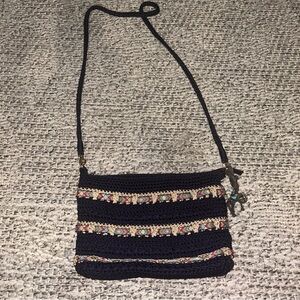 The SAK Navy Blue Crochet Knit Ribbon Crossbody Bag Purse